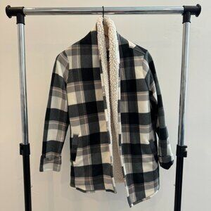Abercrombie & Fitch Borg Coatigan Womens Sz S Gray Plaid Fleece Sherpa Jacket